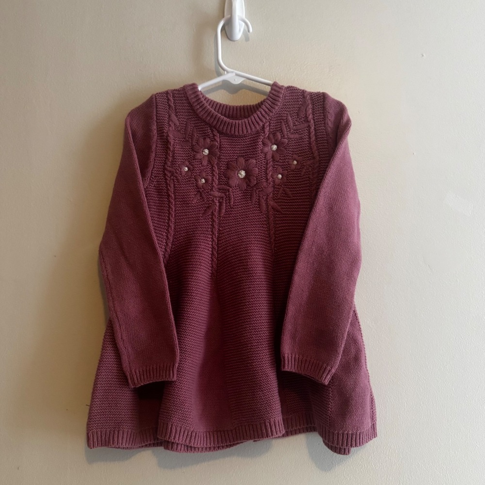 Cupcakes and Cashmere Girls Pink Floral Knit Sweater Dress XS(4) Fall Staples